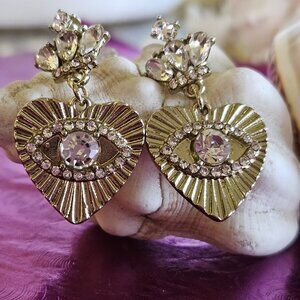 👁️👀👑EVIL EYE 👁️👀👑CROWN HEART EARRINGS - NWOT